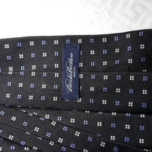Brooks Brothers white, black and blue square pattern silk tie